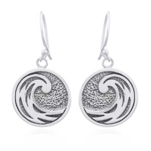 A pair of ocean wave disc sterling silver dangle earrings