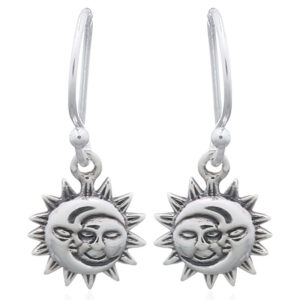 A pair of crescent moon and sun 925 silver dangler earrings