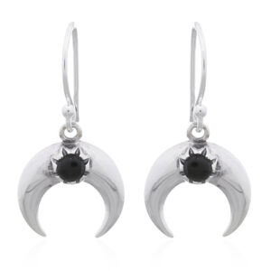A pair of synthetic black stone moon 925 silver hoop earrings