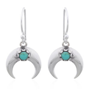 A pair of synthetic green stone moon 925 silver hoop earrings
