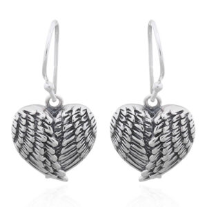 A pair of angel heart wings sterling silver earrings