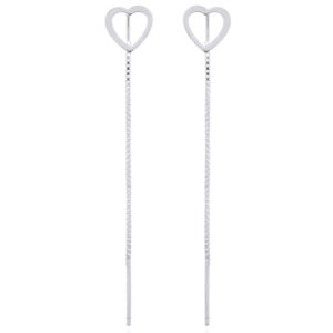 A pair of figured heart silver box chain threader 925 silver earrings