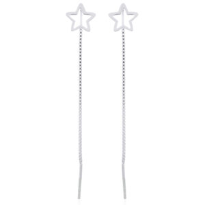 A pair of figured star silver box chain threader 925 silver earrings