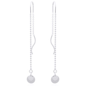 A pair of sparking discs 925 silver sphere chain threader earrings