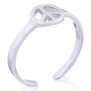 A polished sterling silver peace symbol toe ring