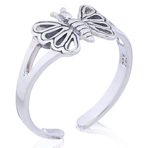 A cast sterling silver openwork butterfly toe ring