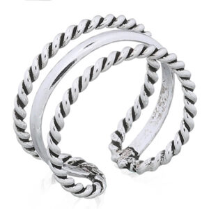 An adjustable plain wire in parallel twisted sterling silver ring