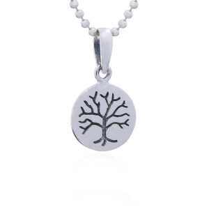 A stamped polished sterling silver tree of life pendant