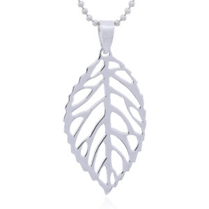 A cast sterling silver serrated leaf pendant