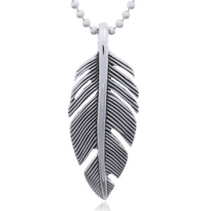 An angular 925 silver feather pendant fixed bail