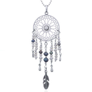 A dream catcher freshwater pearls silver pendant