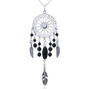 A mandala inspired black agate dream catcher pendant