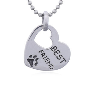 A silver heart tag pendant paw best friend