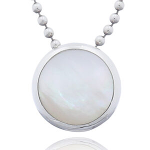 A sterling silver bordered mother of pearl round pendant