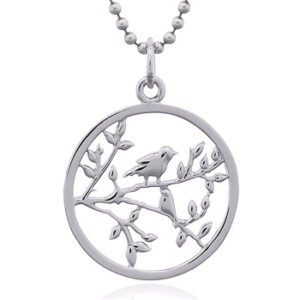 A nightingale bird in branch sterling silver pendant