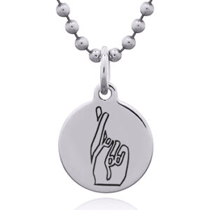 A hand sign promise on sterling silver disc pendant