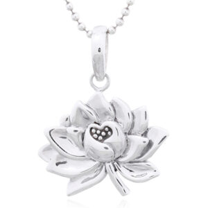 A sacred lotus flower in plain silver pendant