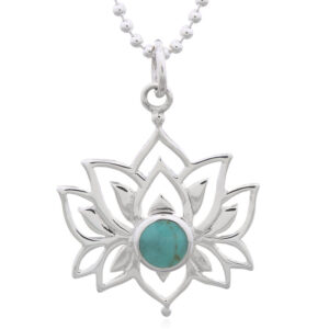 A lotus lay out green stone 925 silver pendant