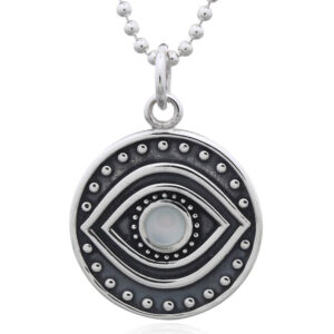 A evil eye tribal with mother of pearl 925 silver disc pendant