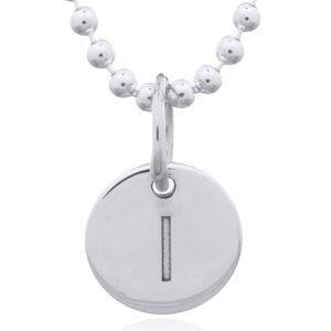 A engraved initial i sterling silver disc pendant