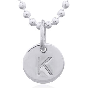 A engraved initial k sterling silver disc pendant