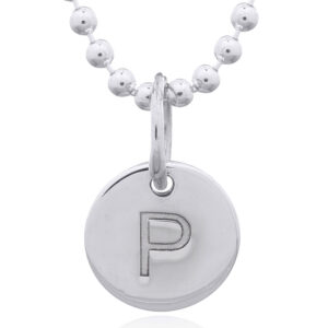 A engraved initial p sterling silver disc pendant