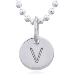 A engraved initial v sterling silver disc pendant