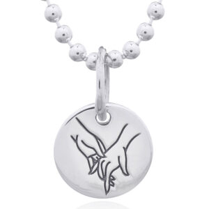 A man holding woman's hand on disc 925 silver pendant