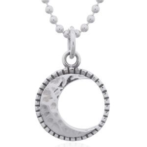 A hammered crescent moon pendant sterling silver