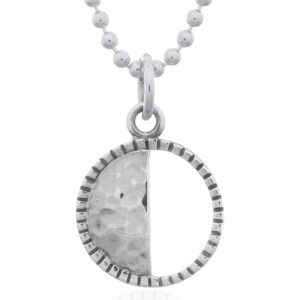 A 925 silver half moon hammered disc pendant