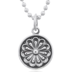 A debossed flower sterling silver disc pendant