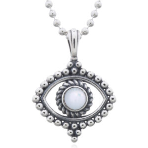 A extraordinary figured evil eye mother of pearl silver pendant