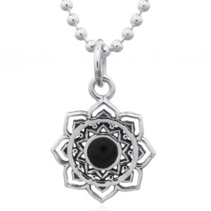 A mandala flower with black stone pendant 925 silver