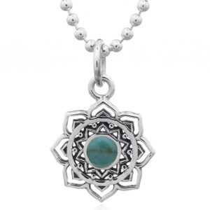 A mandala flower with green stone pendant 925 silver