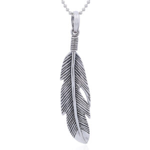 A sterling silver delicate antique finish feather pendant