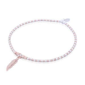 A 925 silver feather rose gold plated beads stretchable bracelet