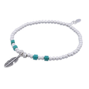 A ethnic feather turquoise 925 silver stretchable bracelet