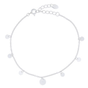 A center disc with smaller discs surrounded silver chain bracelet