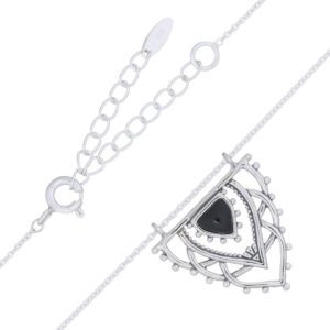 A loyal silver petal necklace with synthetic black stone
