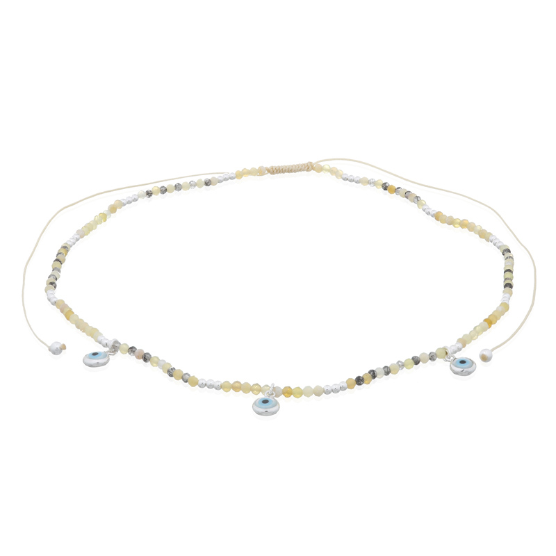 A precious gemstones with evil eye charms polyester necklace