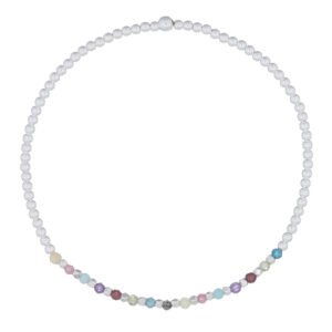 A multi-colored stone with sterling silver stretchable bracelet