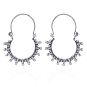 A pair of antiqued ornate silver balinese style fancy hoop earrings