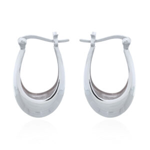 A pair of huggie teardrop silver hoop earrings