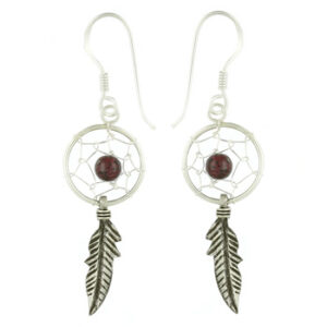 A pair of dream catcher gemstone 925 silver dangle earrings