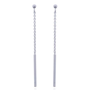 A pair of sterling silver earring studs with chain and stick dangle on post
