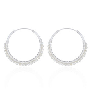 A pair of freshwater pearls sterling silver hoop earrings