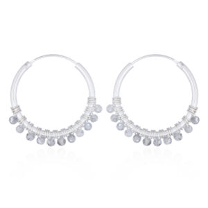 A pair of sterling silver rutilated quartz hoop earrings