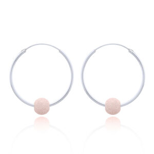 A pair of sparkling rose gold ball silver hoop earrings