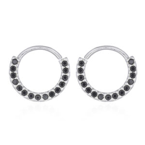 A pair of cubic zirconia circle drop 925 silver huggie earrings
