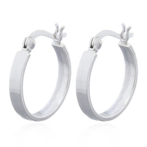 A pair of plain wire flat circle sterling silver hoop earrings